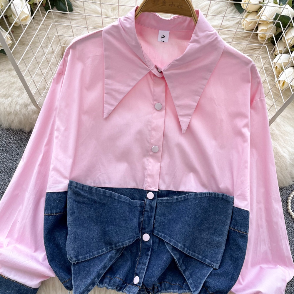 Splice Western style shirt bow unique tops