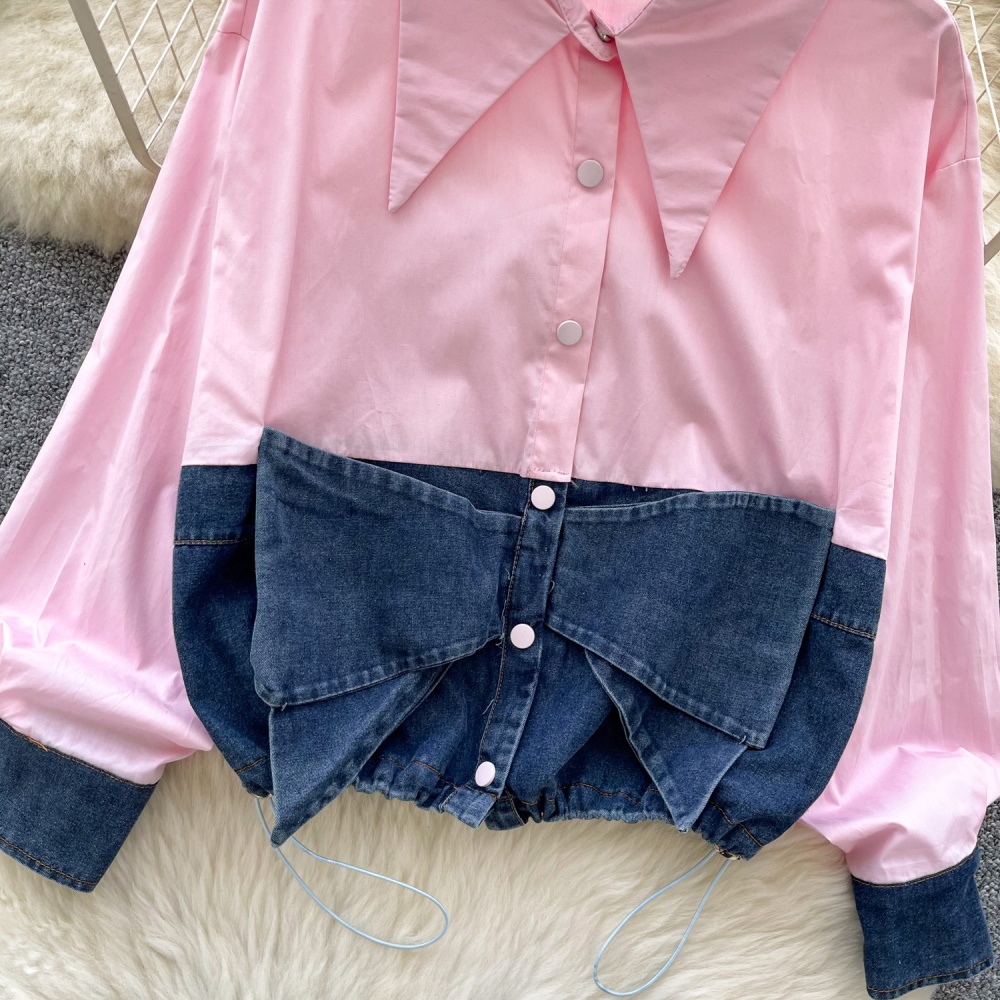 Splice Western style shirt bow unique tops