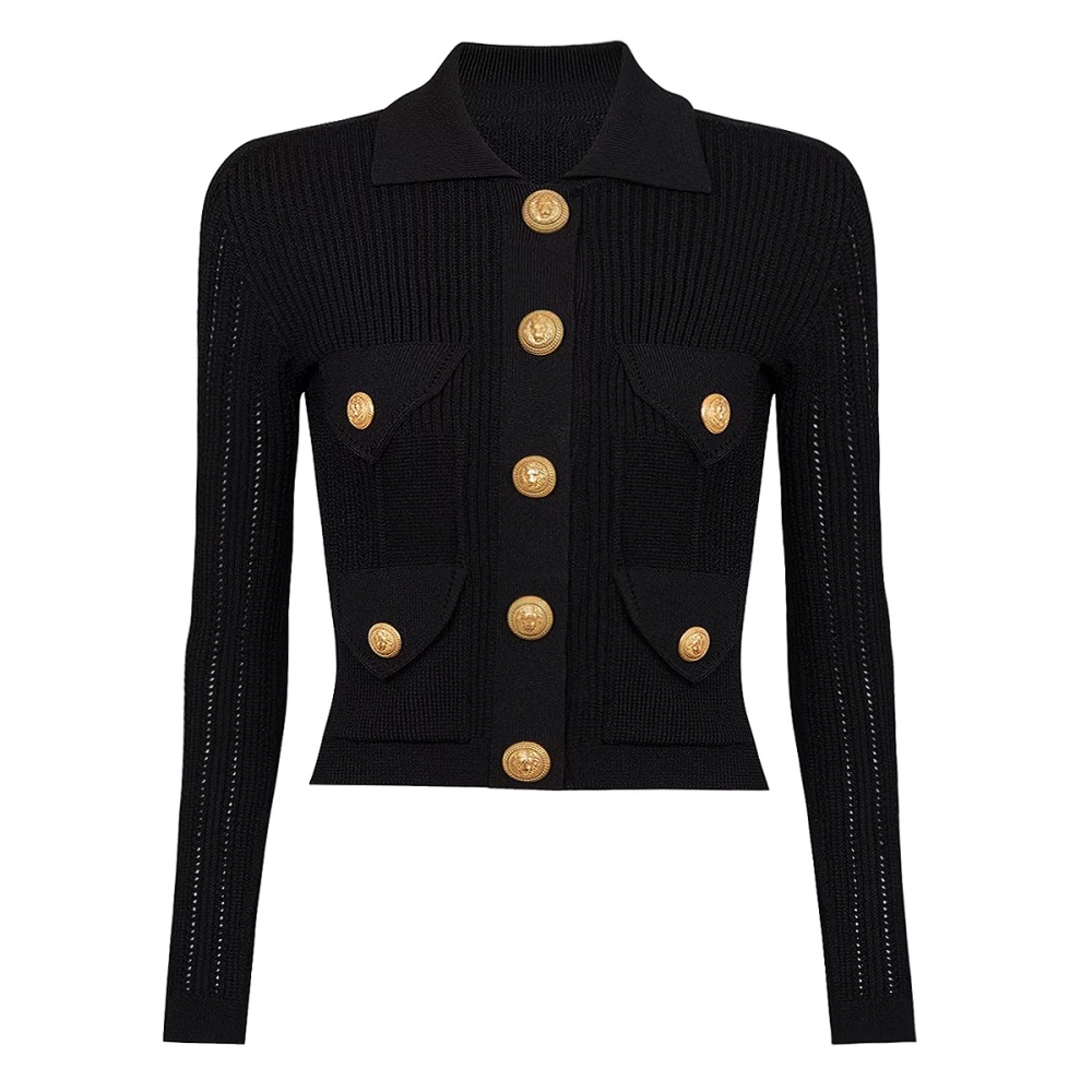 Rivet buckle knitted tops knitwear coat a set