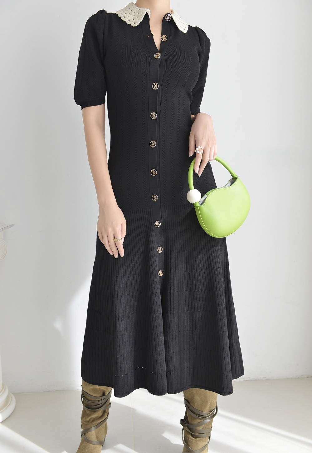 Puff sleeve France style long dress autumn dress