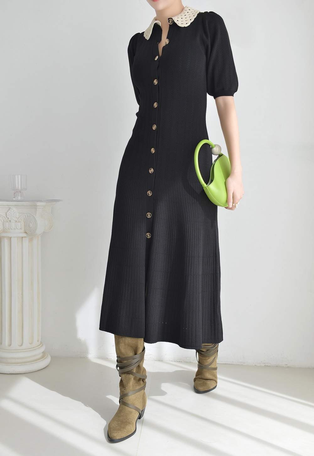 Puff sleeve France style long dress autumn dress