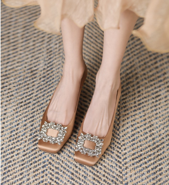 Low side buckle shoes square head high-heeled shoes for women