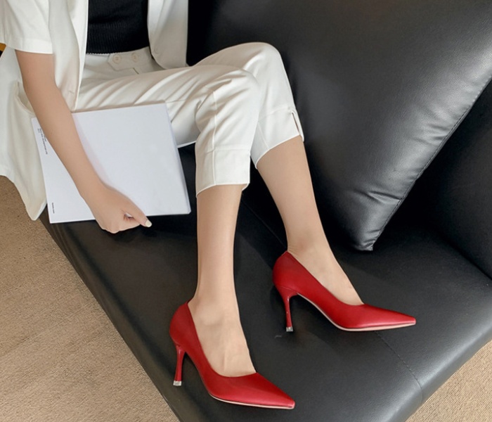 Spring red high-heeled shoes black footware for women