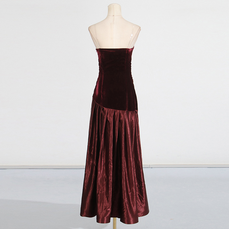 Wrapped chest splice elegant spring velvet dress for women