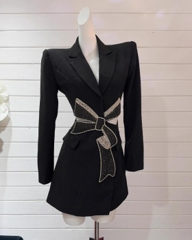 Long sleeve splice coat black bow business suit