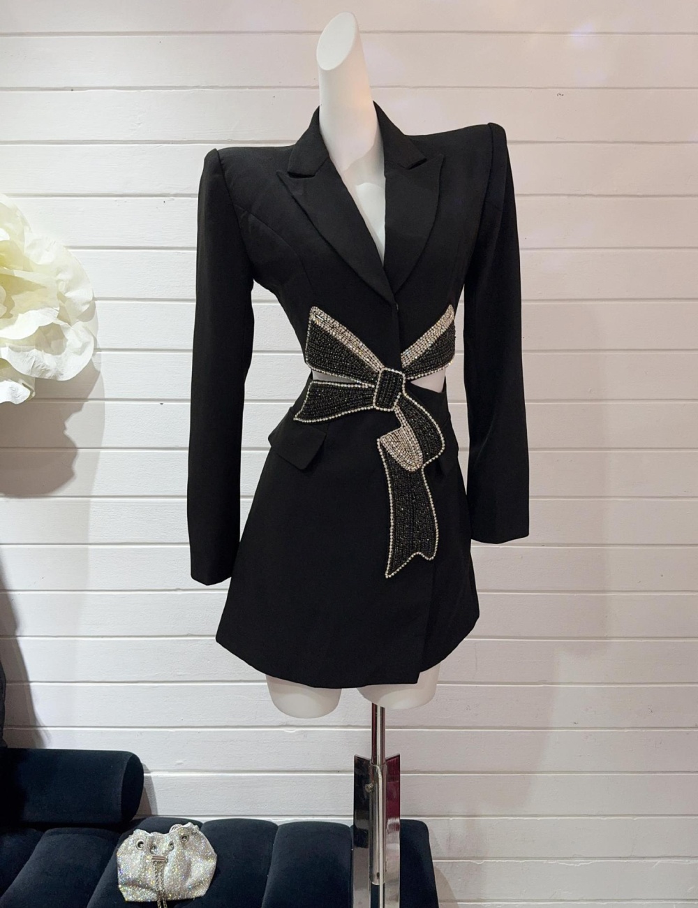 Long sleeve splice coat black bow business suit