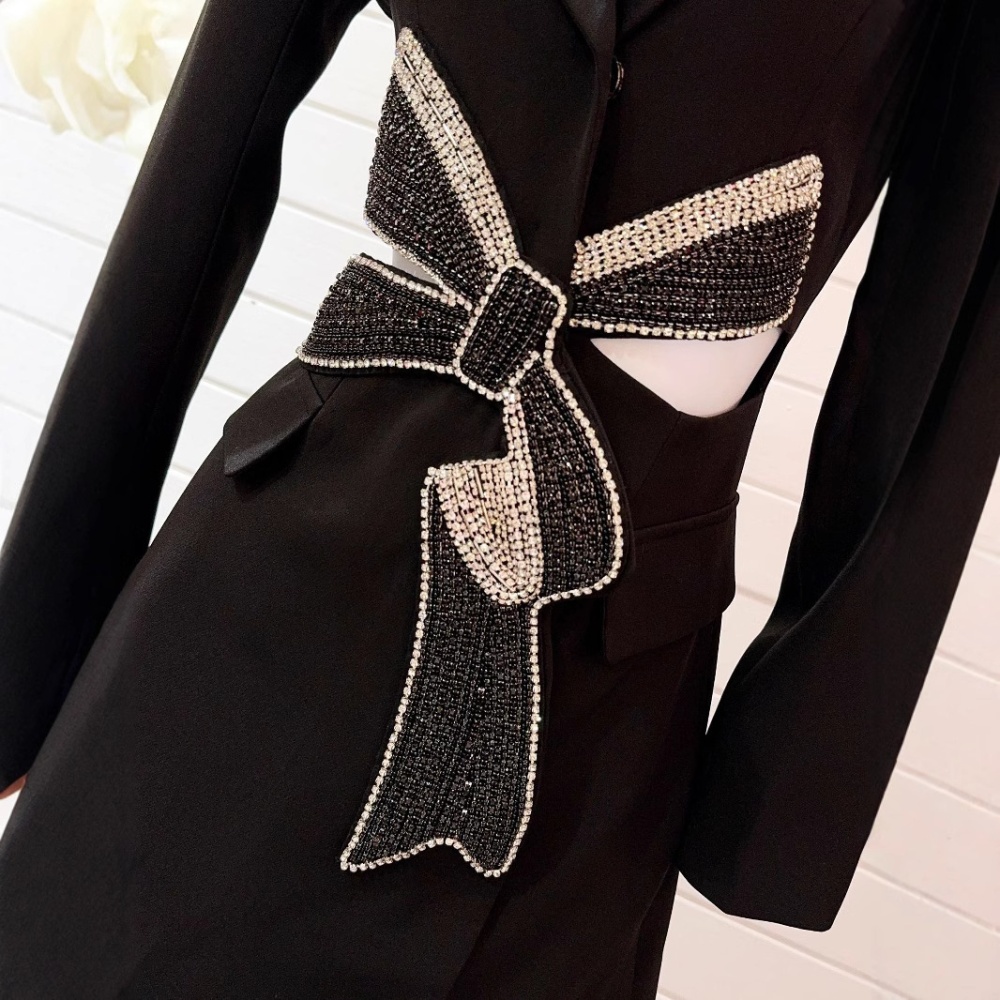 Long sleeve splice coat black bow business suit