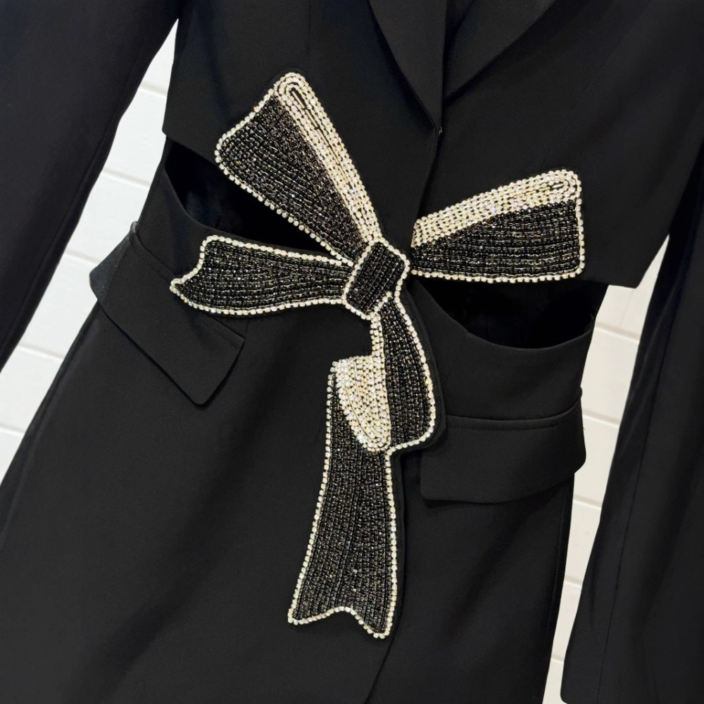 Long sleeve splice coat black bow business suit