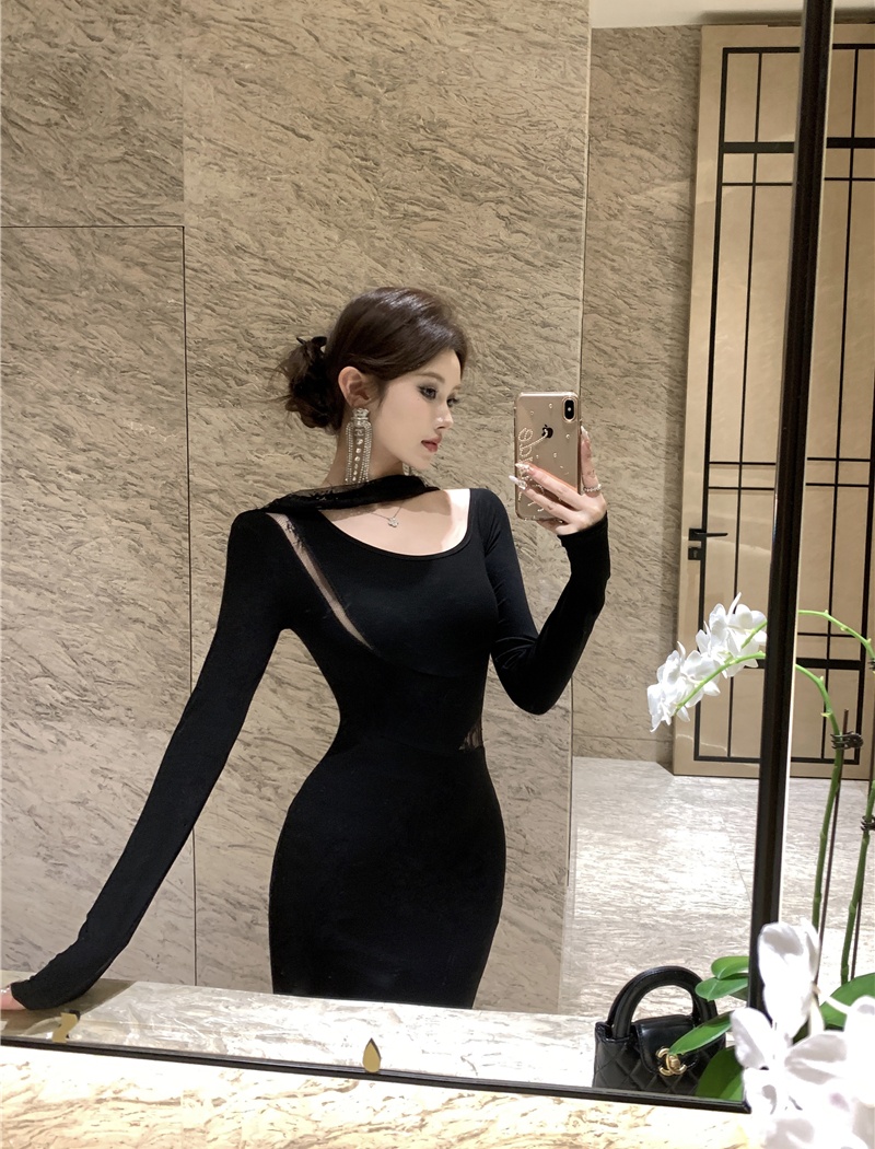 Temperament long sleeve dress banquet streamer long dress