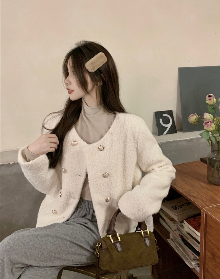 Chanelstyle round neck coat retro double-breasted cardigan