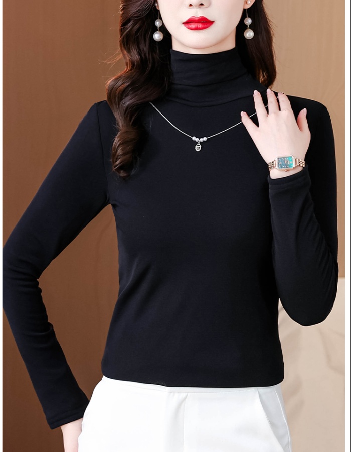 Slim high collar tops lace gauze bottoming shirt for women