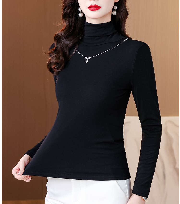 Slim high collar tops lace gauze bottoming shirt for women