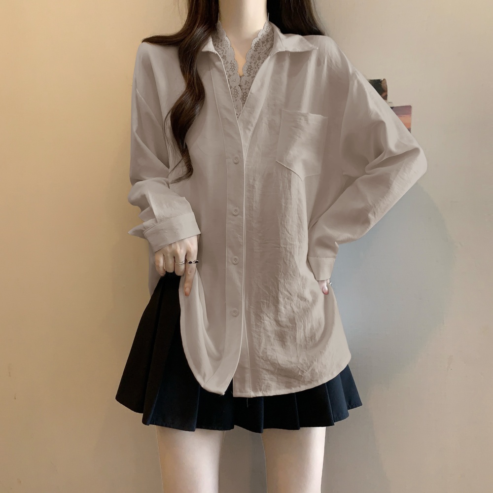 Autumn V-neck shirt lace bottoming tops for women