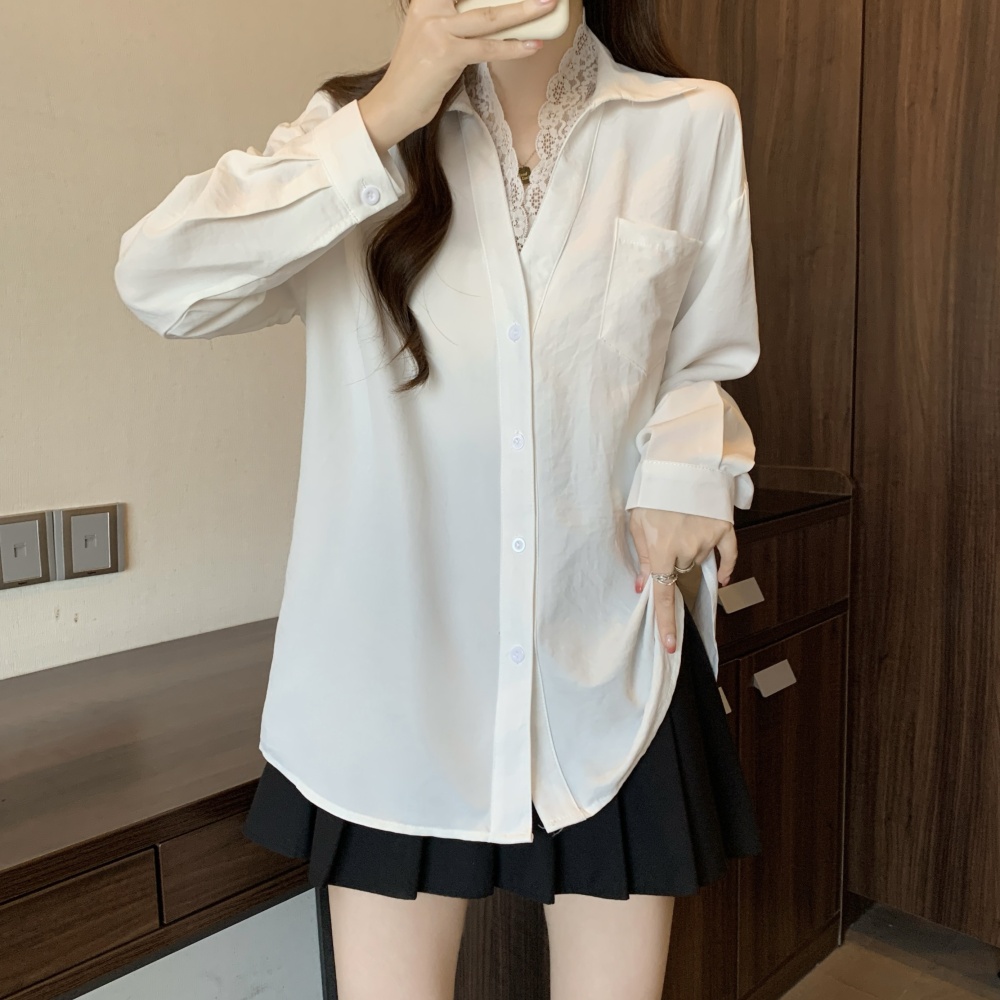 Autumn V-neck shirt lace bottoming tops for women