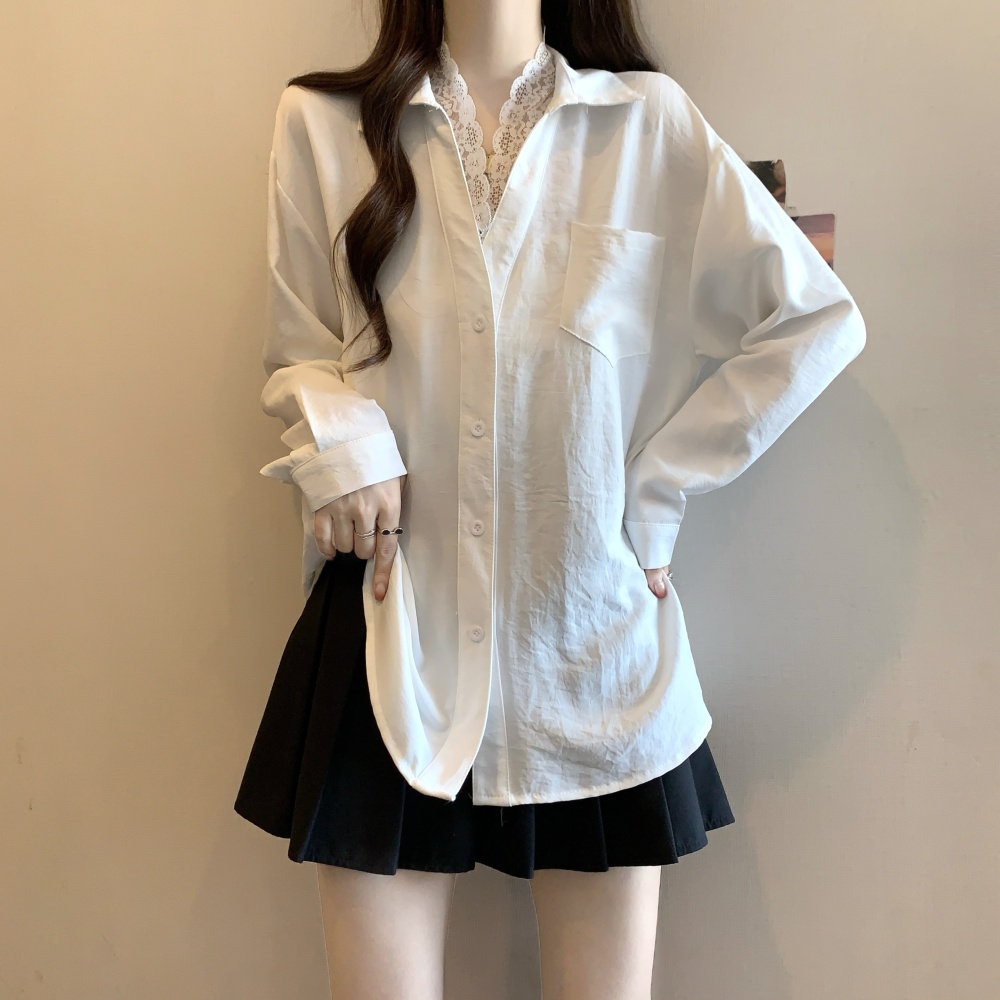 Autumn V-neck shirt lace bottoming tops for women