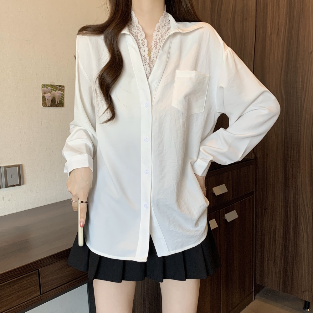 Autumn V-neck shirt lace bottoming tops for women