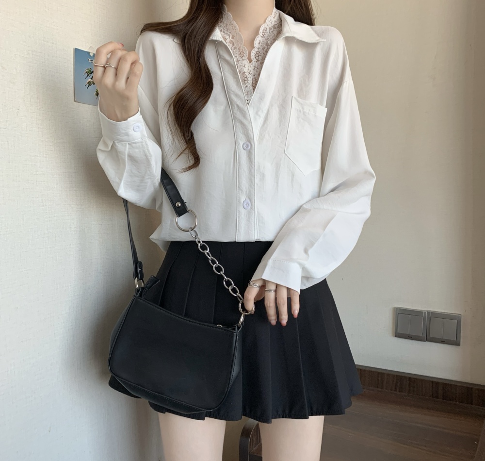 Autumn V-neck shirt lace bottoming tops for women