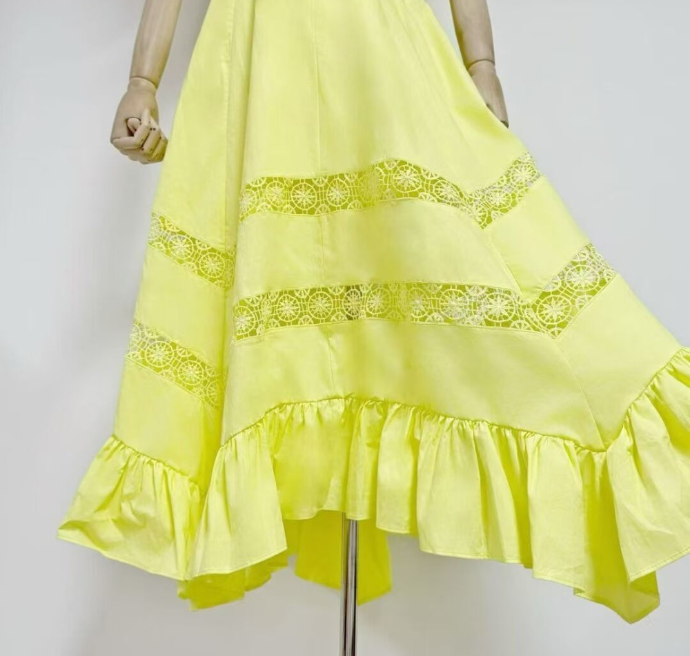 V-neck spring long dress splice yellow dress