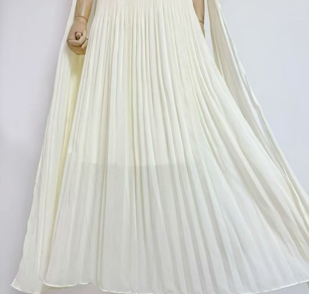 Flowers pleated long dress sexy horizontal collar dress