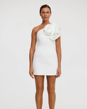 White rose slim T-back spring stereoscopic dress