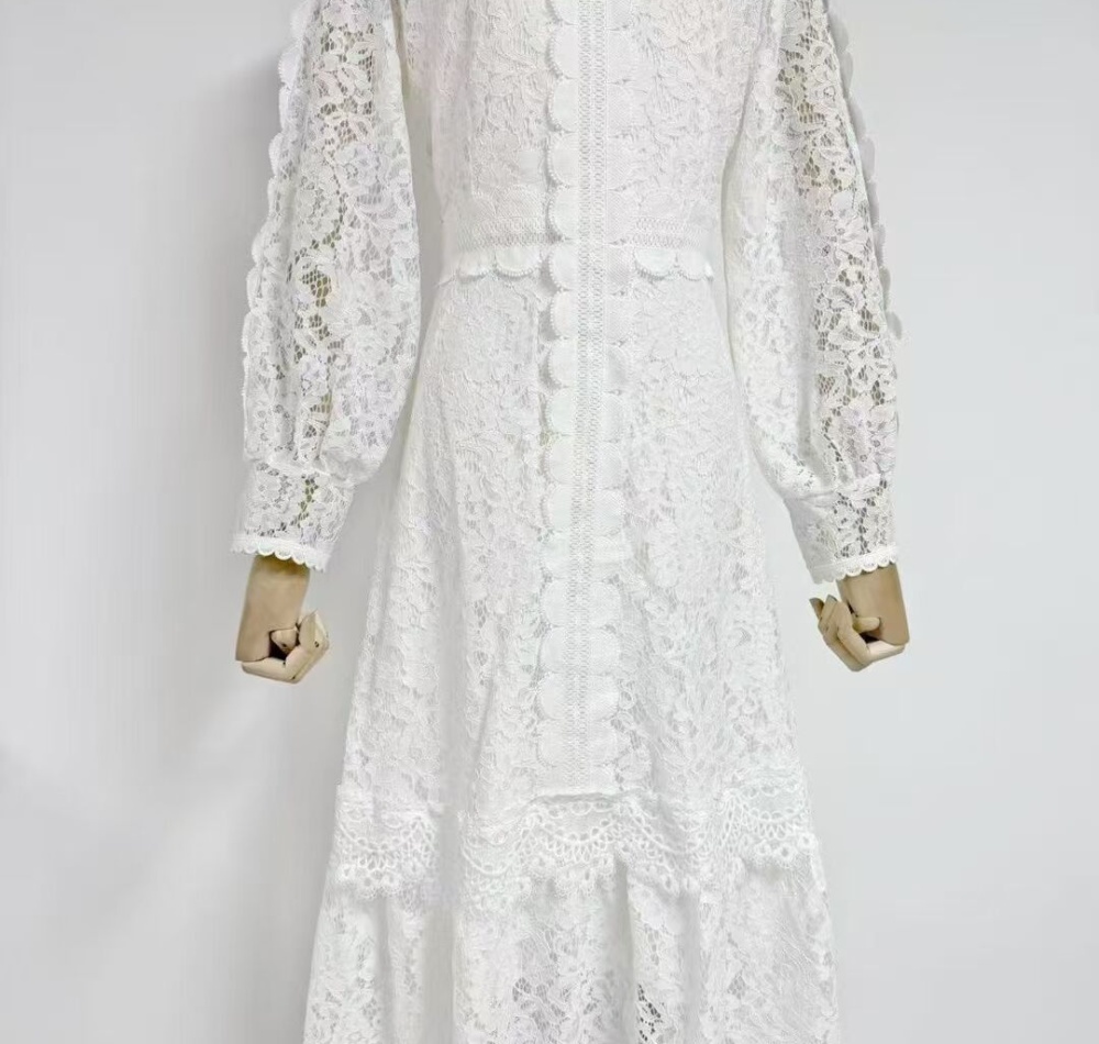 Big skirt lace long sleeve long dress splice spring dress