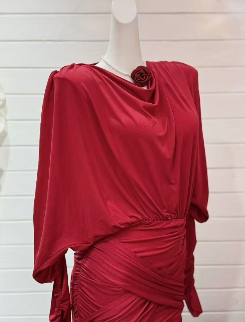 Red temperament package hip dress fold cross conjoined T-back