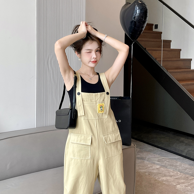 Thin loose bib pants Korean style work clothing 2pcs set