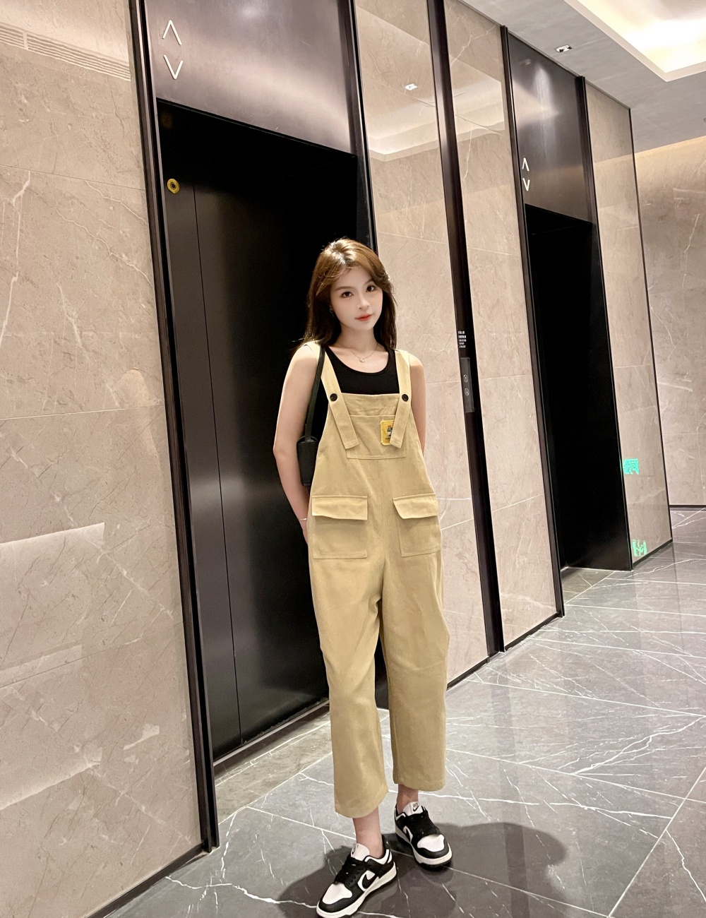 Thin loose bib pants Korean style work clothing 2pcs set