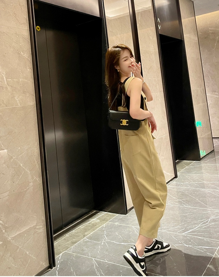 Thin loose bib pants Korean style work clothing 2pcs set