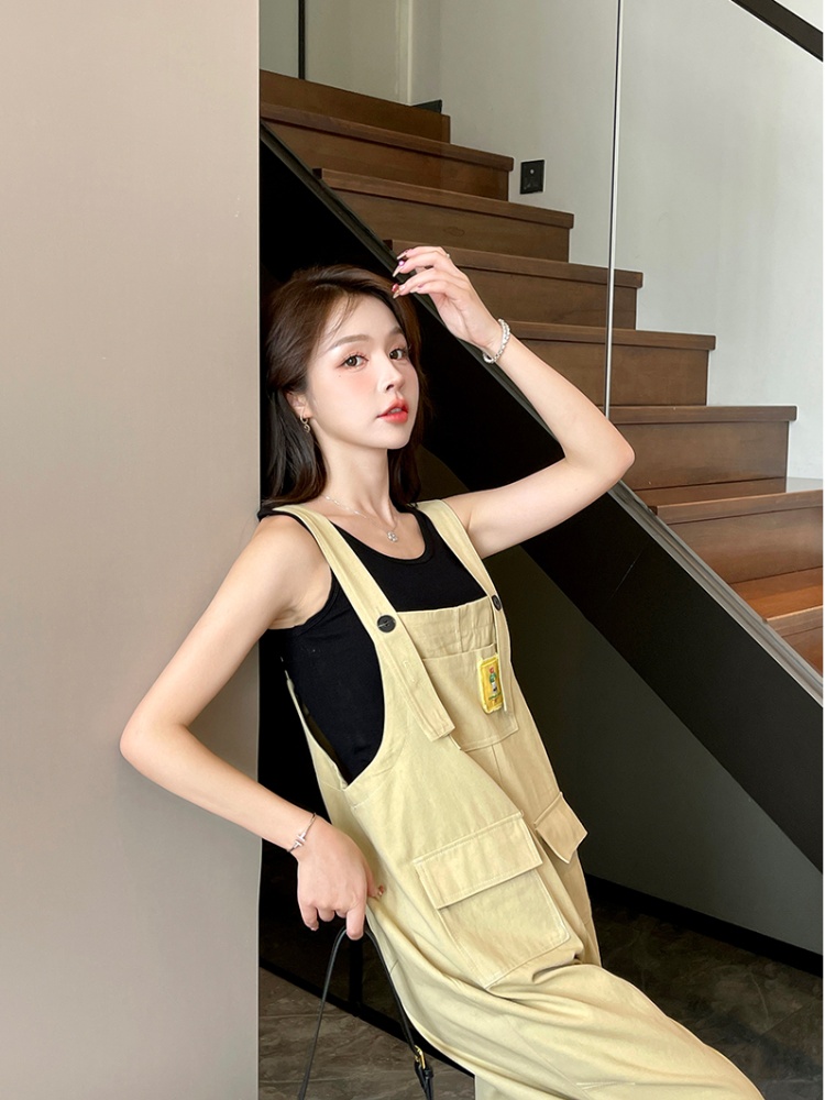 Thin loose bib pants Korean style work clothing 2pcs set