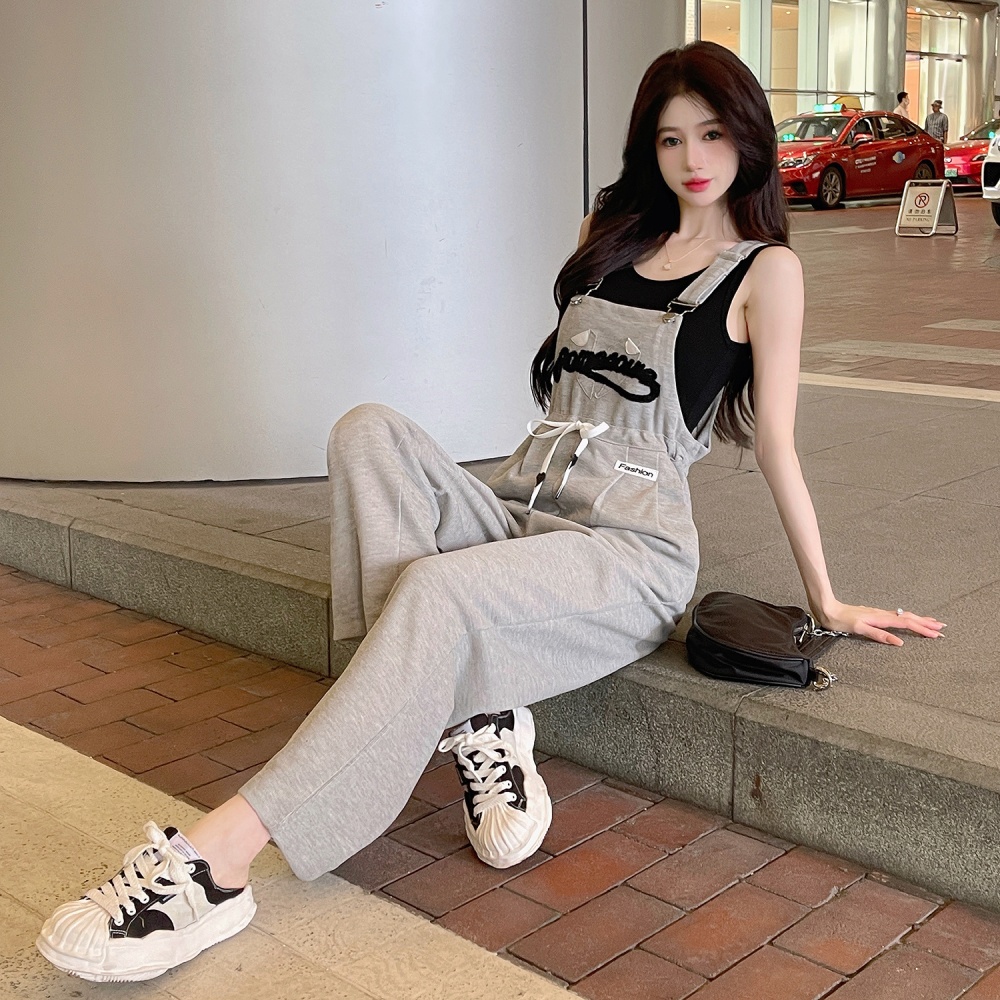 College style pants bib pants 2pcs set for women