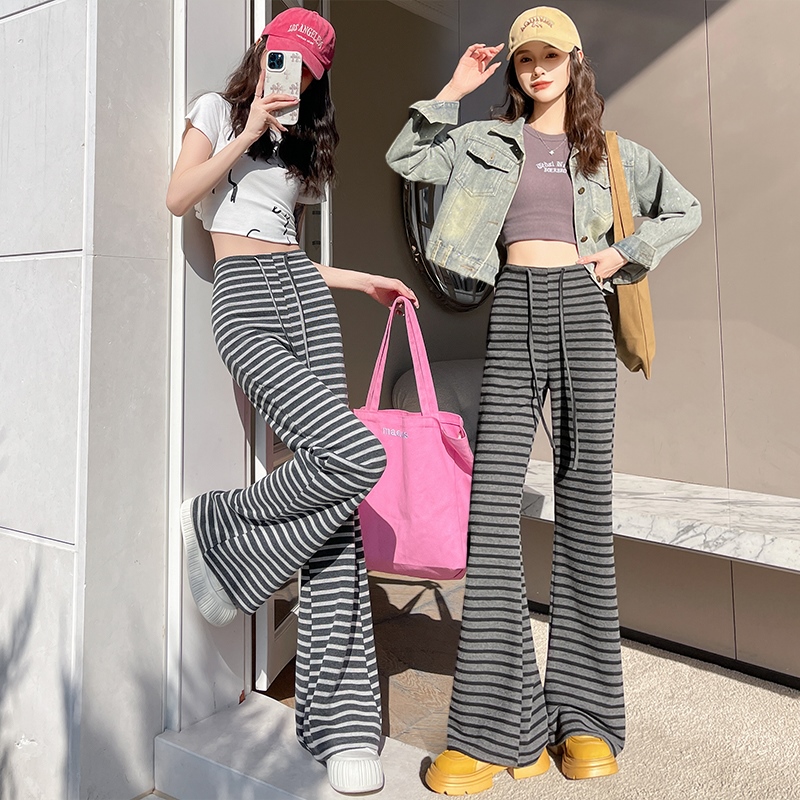 Stripe micro speaker pants high waist wide leg pants