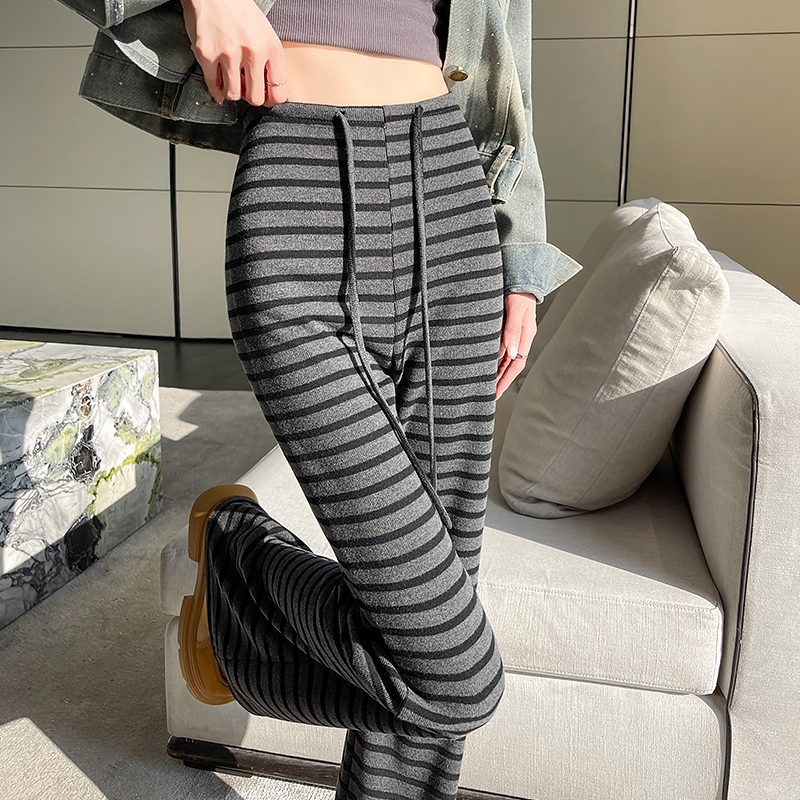 Stripe micro speaker pants high waist wide leg pants