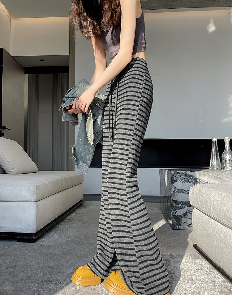 Stripe micro speaker pants high waist wide leg pants