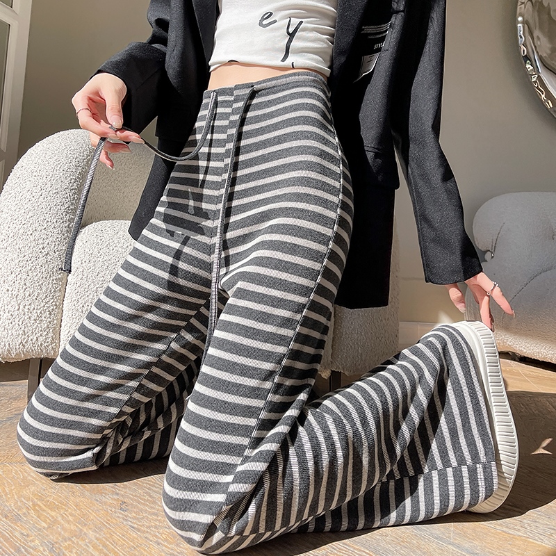 Stripe micro speaker pants high waist wide leg pants