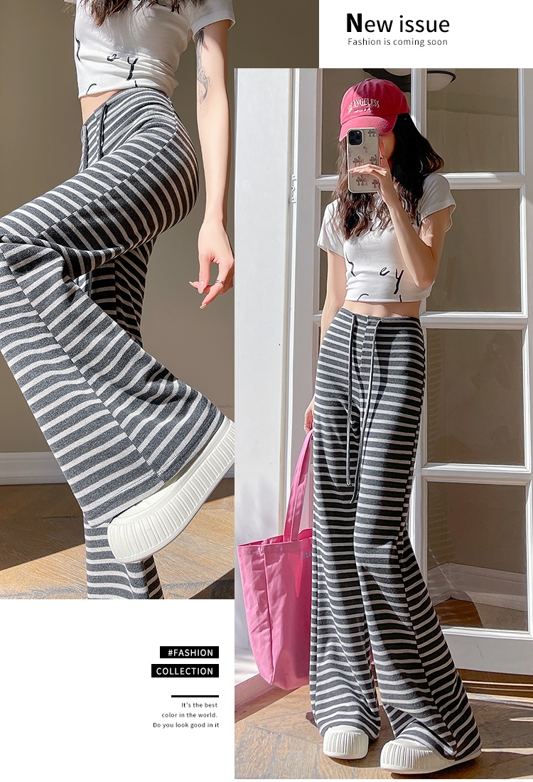 Stripe micro speaker pants high waist wide leg pants