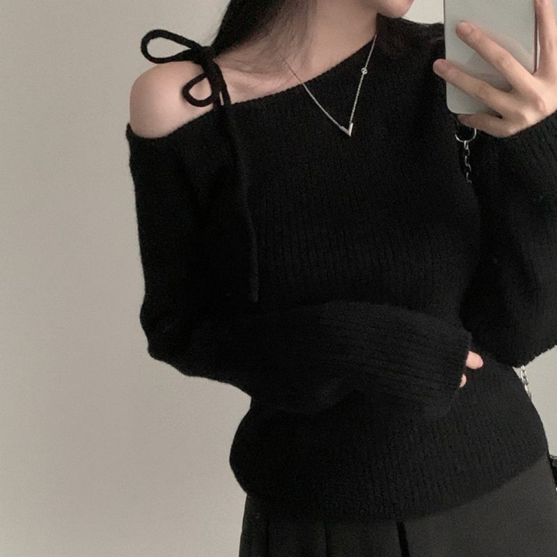 Korean style spring irregular oblique collar sweater