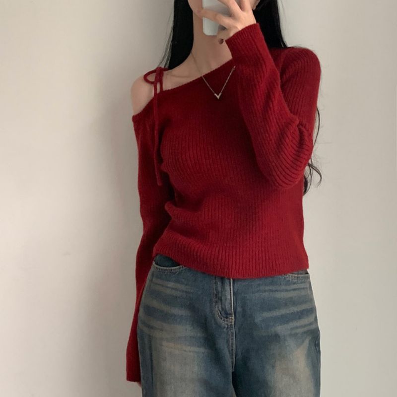 Korean style spring irregular oblique collar sweater