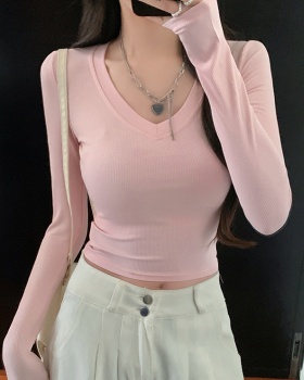 Long sleeve spring tops short Korean style T-shirt