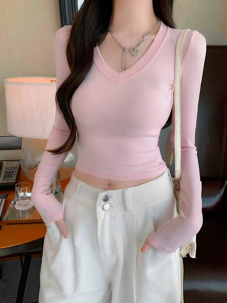 Long sleeve spring tops short Korean style T-shirt