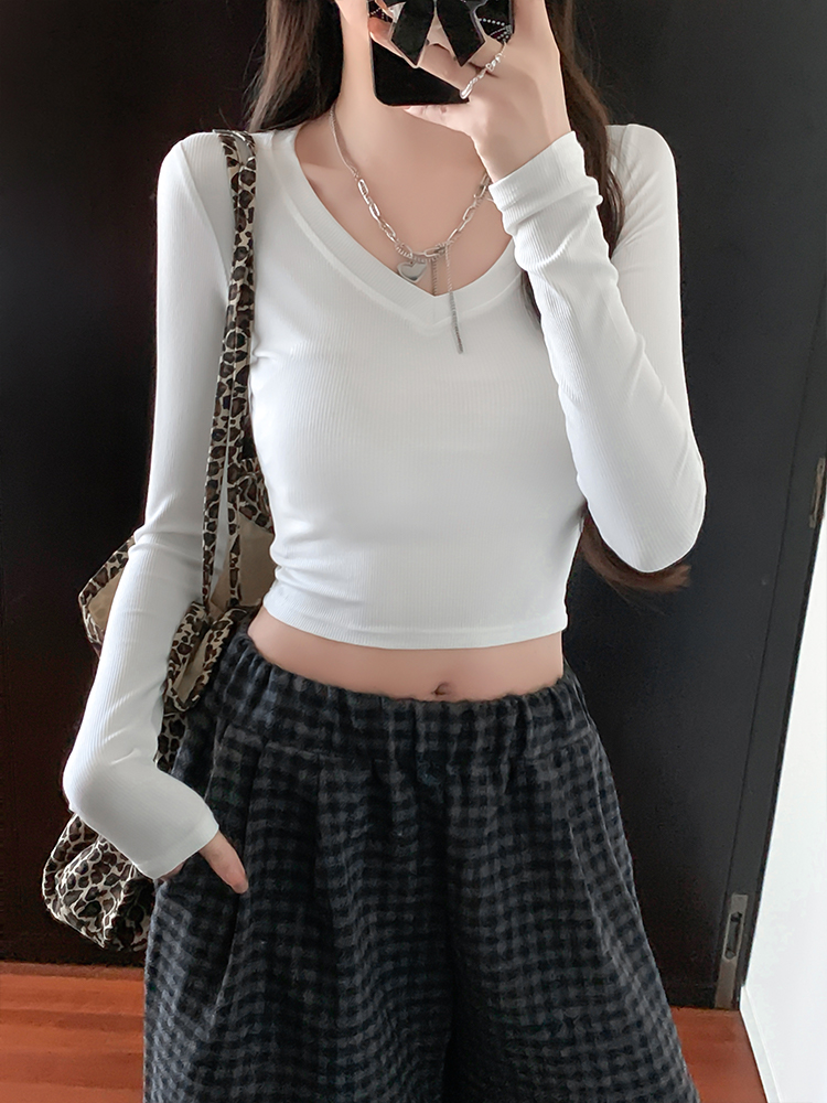 Long sleeve spring tops short Korean style T-shirt