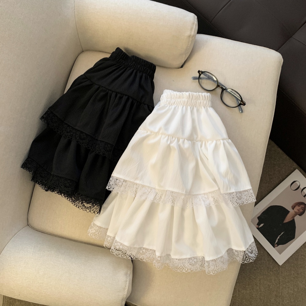 Sweet splice cake fold skirt A-line lace high waist short skirt