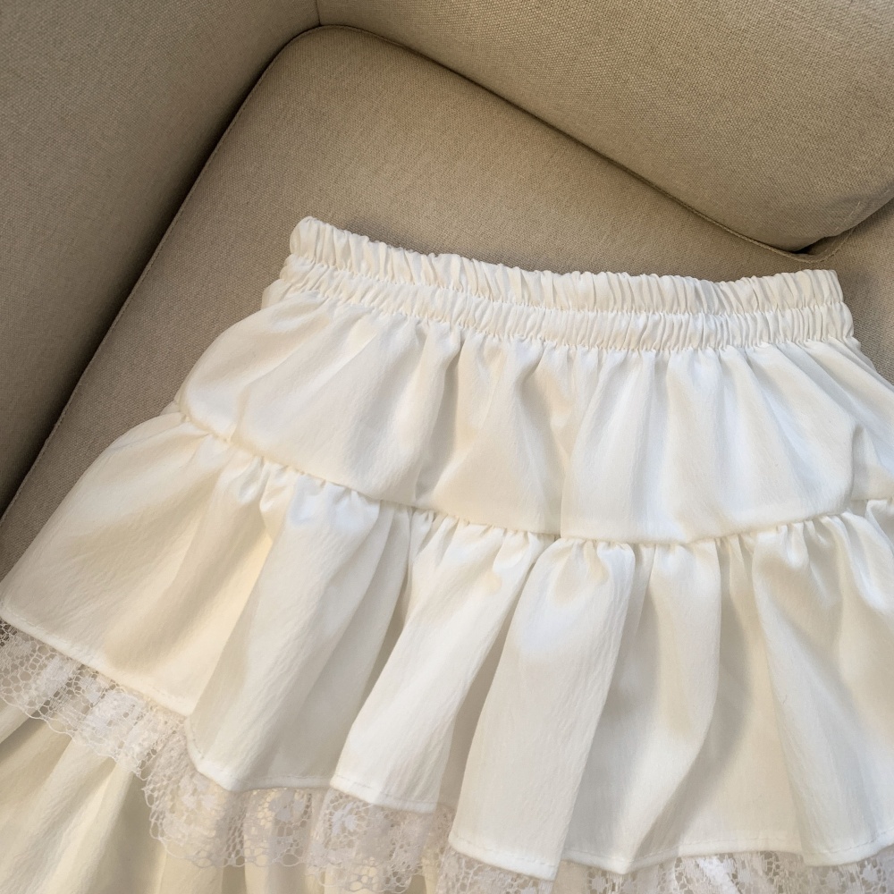 Sweet splice cake fold skirt A-line lace high waist short skirt