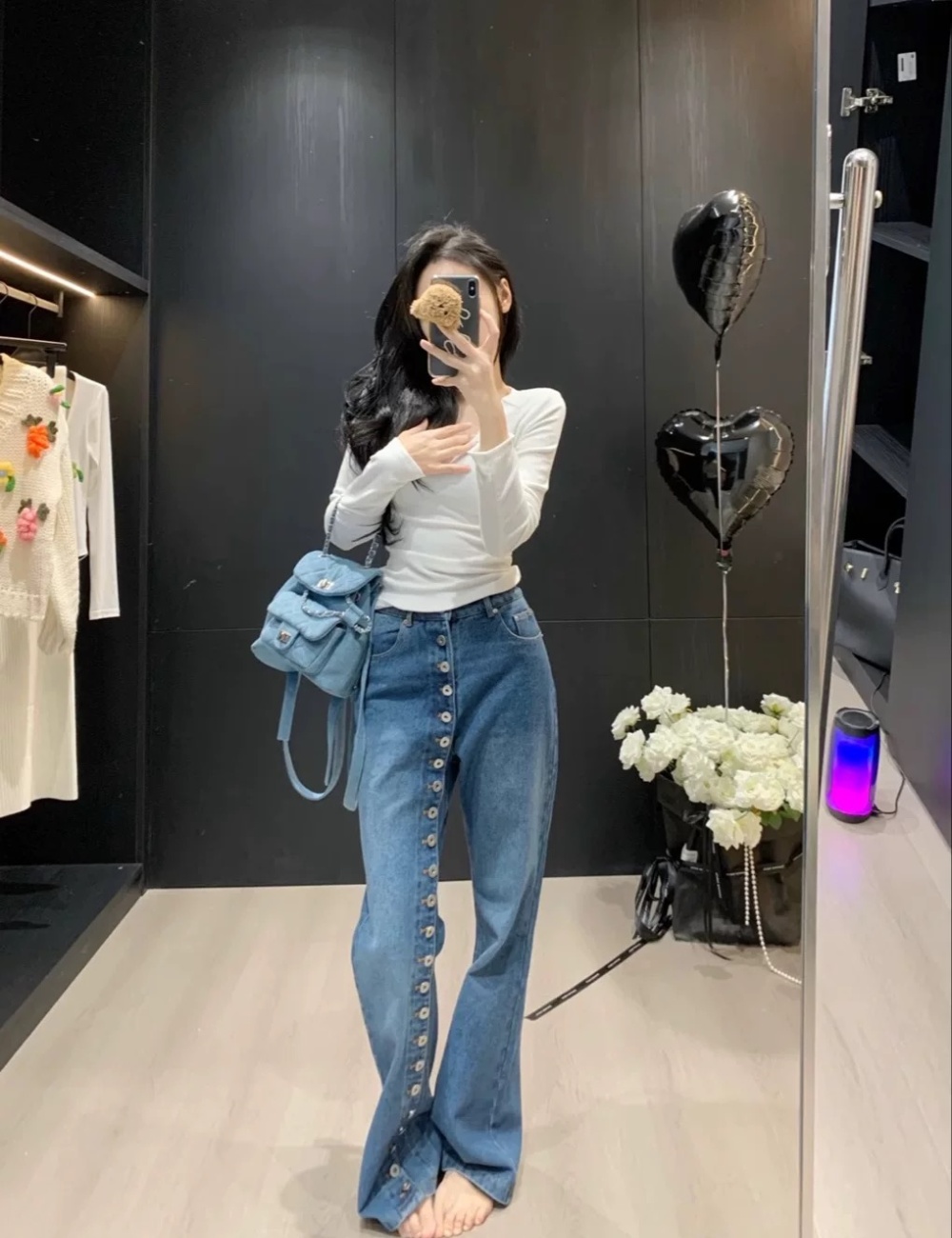 Personality spring long pants high waist jeans for women