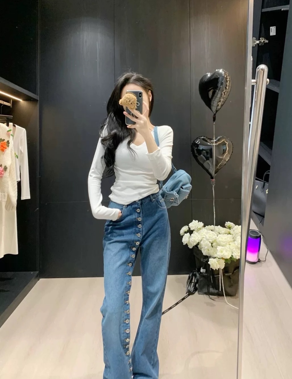 Personality spring long pants high waist jeans for women