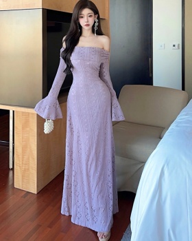 France style lace long dress purple dress for women