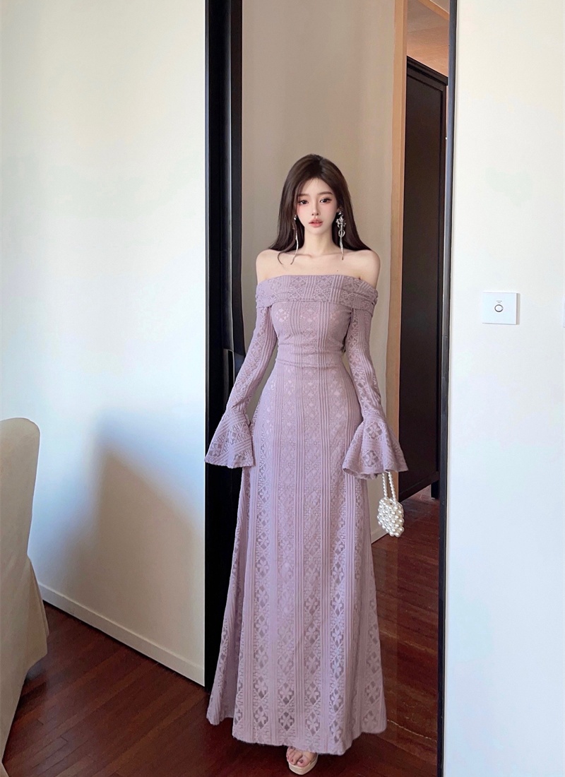 France style lace long dress purple dress for women