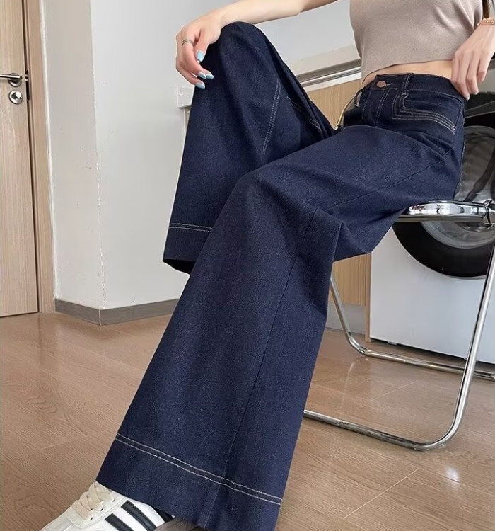 Loose large yard jeans deep color long pants for women