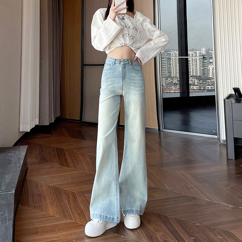 White spring and autumn pants embroidery jeans for women