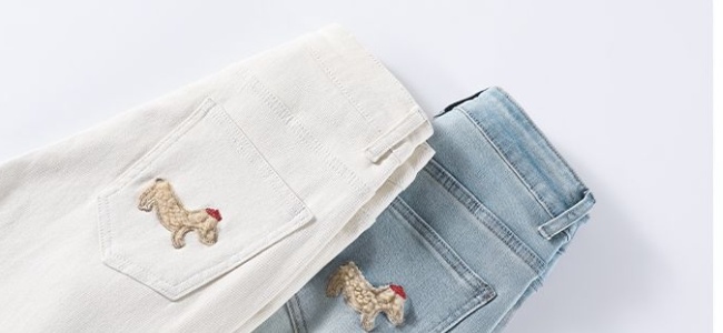 White spring and autumn pants embroidery jeans for women